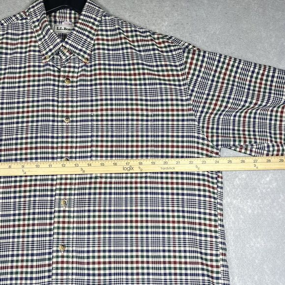 L.L Bean Dress Shirt Button Down Men’s Large Maroon Blue Red Checked Plaid 2813 - Picture 5 of 10